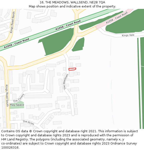 16, THE MEADOWS, WALLSEND, NE28 7QA: Location map and indicative extent of plot