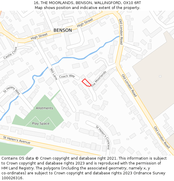 16, THE MOORLANDS, BENSON, WALLINGFORD, OX10 6RT: Location map and indicative extent of plot