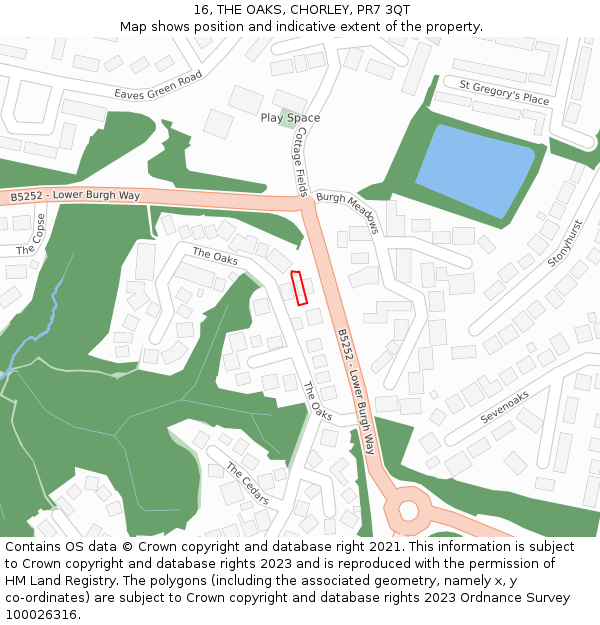 16, THE OAKS, CHORLEY, PR7 3QT: Location map and indicative extent of plot
