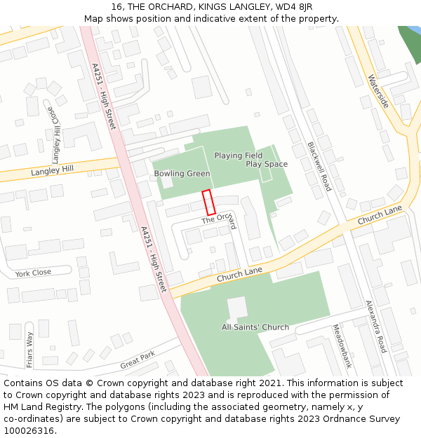 16, THE ORCHARD, KINGS LANGLEY, WD4 8JR: Location map and indicative extent of plot