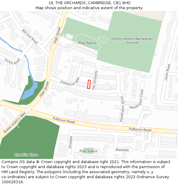 16, THE ORCHARDS, CAMBRIDGE, CB1 9HD: Location map and indicative extent of plot