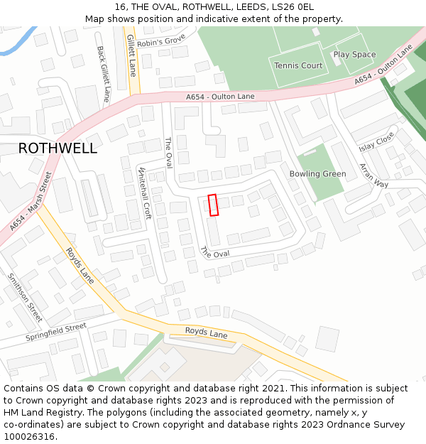 16, THE OVAL, ROTHWELL, LEEDS, LS26 0EL: Location map and indicative extent of plot