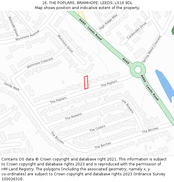 16, THE POPLARS, BRAMHOPE, LEEDS, LS16 9DL: Location map and indicative extent of plot