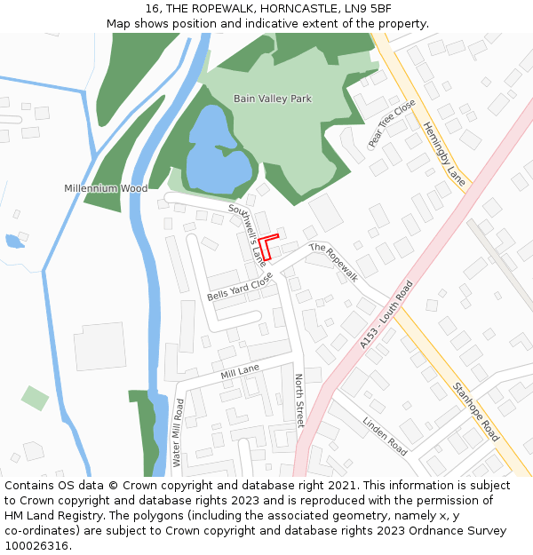 16, THE ROPEWALK, HORNCASTLE, LN9 5BF: Location map and indicative extent of plot