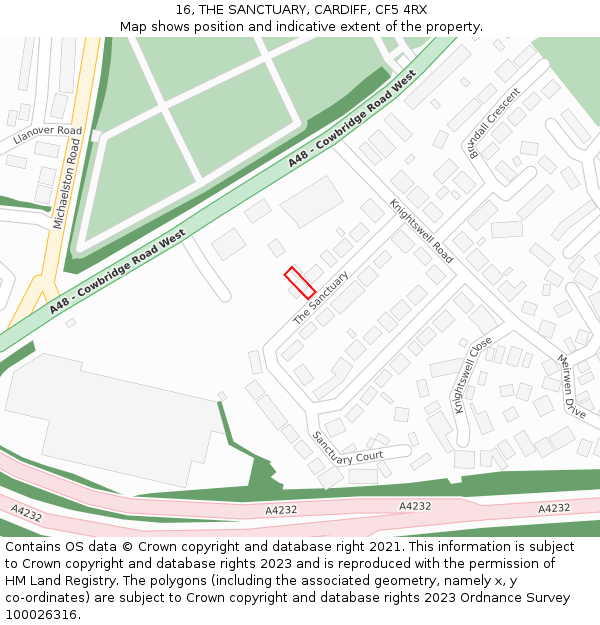 16, THE SANCTUARY, CARDIFF, CF5 4RX: Location map and indicative extent of plot