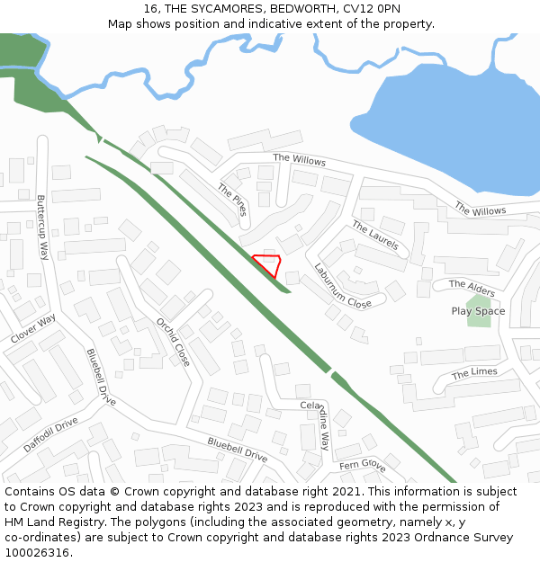 16, THE SYCAMORES, BEDWORTH, CV12 0PN: Location map and indicative extent of plot