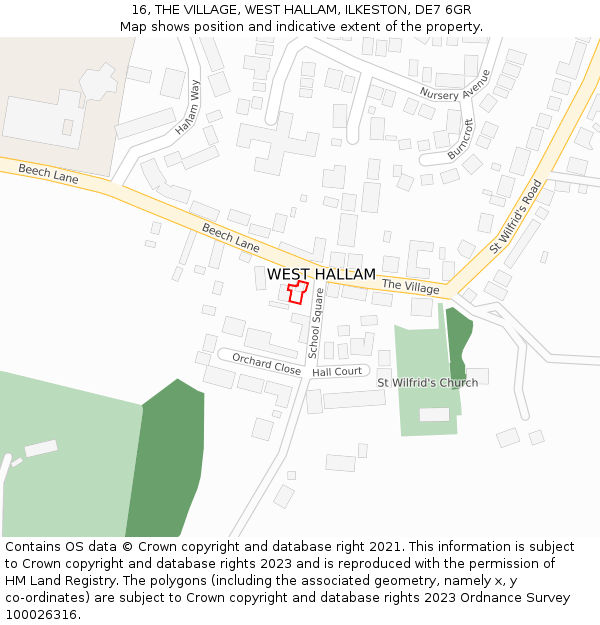 16, THE VILLAGE, WEST HALLAM, ILKESTON, DE7 6GR: Location map and indicative extent of plot