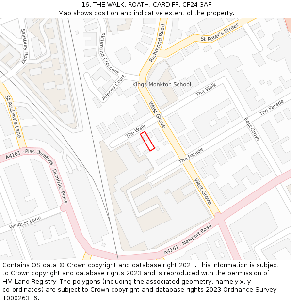 16, THE WALK, ROATH, CARDIFF, CF24 3AF: Location map and indicative extent of plot