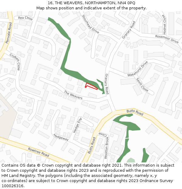 16, THE WEAVERS, NORTHAMPTON, NN4 0PQ: Location map and indicative extent of plot