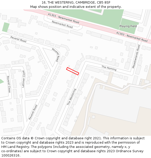 16, THE WESTERING, CAMBRIDGE, CB5 8SF: Location map and indicative extent of plot