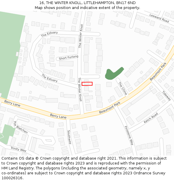 16, THE WINTER KNOLL, LITTLEHAMPTON, BN17 6ND: Location map and indicative extent of plot