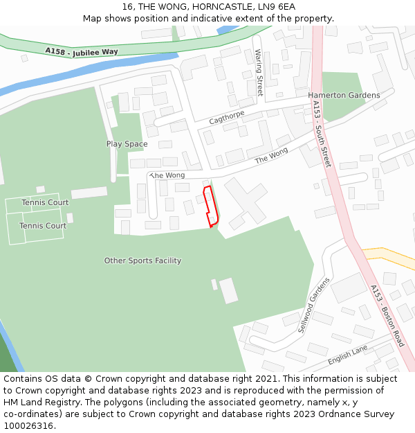 16, THE WONG, HORNCASTLE, LN9 6EA: Location map and indicative extent of plot