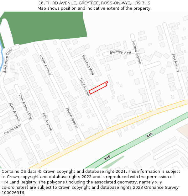 16, THIRD AVENUE, GREYTREE, ROSS-ON-WYE, HR9 7HS: Location map and indicative extent of plot