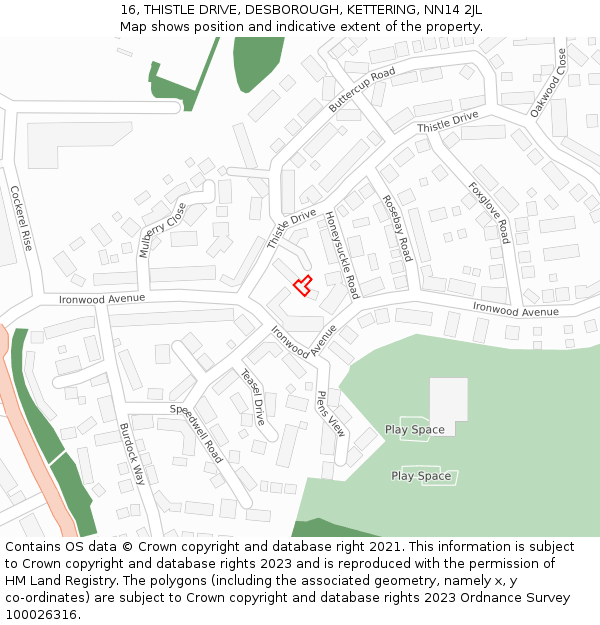 16, THISTLE DRIVE, DESBOROUGH, KETTERING, NN14 2JL: Location map and indicative extent of plot