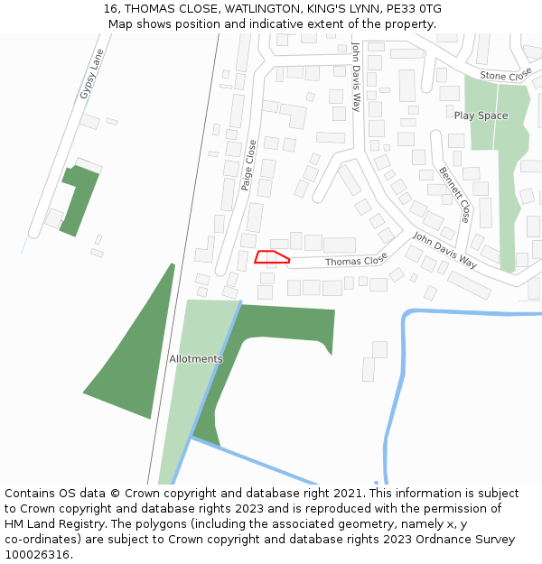 16, THOMAS CLOSE, WATLINGTON, KING'S LYNN, PE33 0TG: Location map and indicative extent of plot