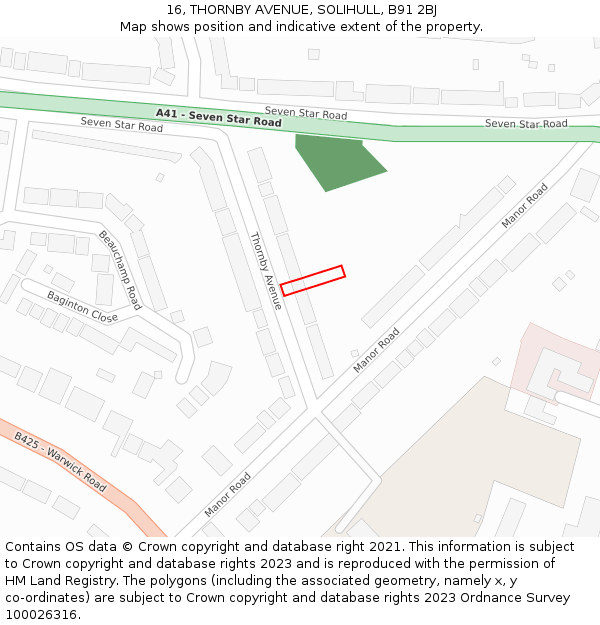 16, THORNBY AVENUE, SOLIHULL, B91 2BJ: Location map and indicative extent of plot