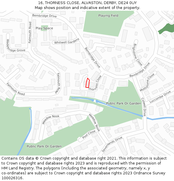 16, THORNESS CLOSE, ALVASTON, DERBY, DE24 0UY: Location map and indicative extent of plot