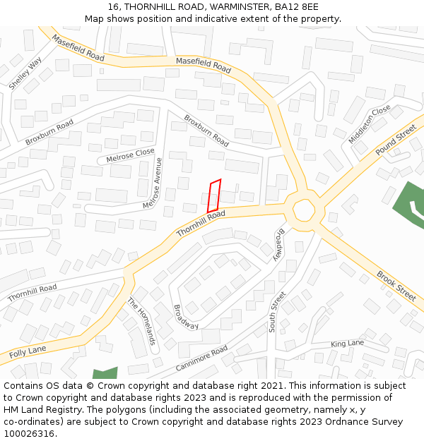 16, THORNHILL ROAD, WARMINSTER, BA12 8EE: Location map and indicative extent of plot
