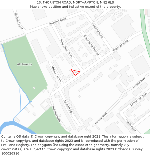 16, THORNTON ROAD, NORTHAMPTON, NN2 6LS: Location map and indicative extent of plot
