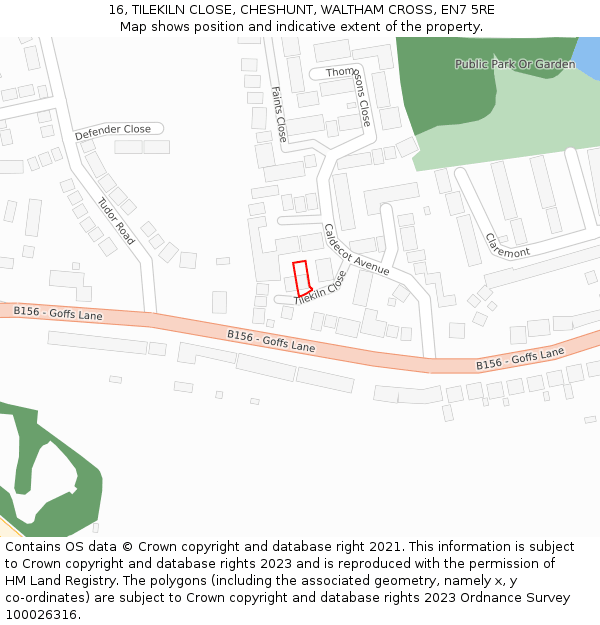 16, TILEKILN CLOSE, CHESHUNT, WALTHAM CROSS, EN7 5RE: Location map and indicative extent of plot