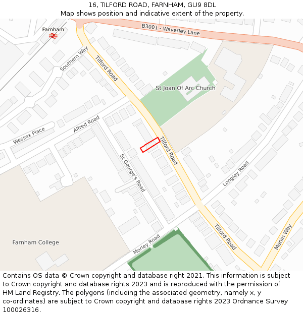 16, TILFORD ROAD, FARNHAM, GU9 8DL: Location map and indicative extent of plot