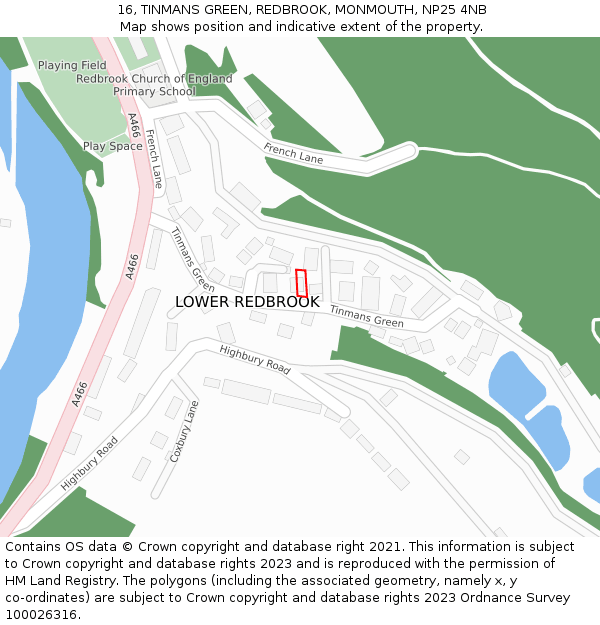 16, TINMANS GREEN, REDBROOK, MONMOUTH, NP25 4NB: Location map and indicative extent of plot