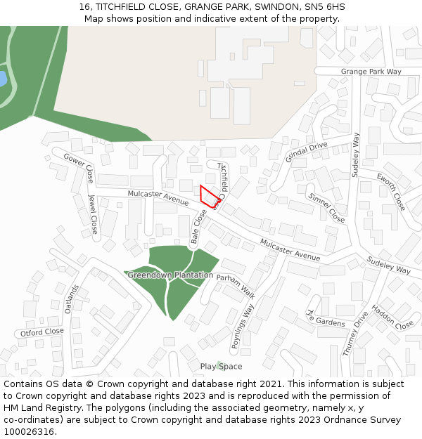 16, TITCHFIELD CLOSE, GRANGE PARK, SWINDON, SN5 6HS: Location map and indicative extent of plot