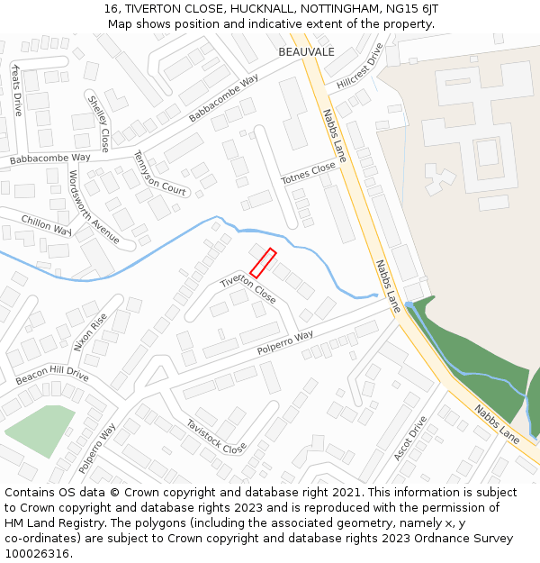 16, TIVERTON CLOSE, HUCKNALL, NOTTINGHAM, NG15 6JT: Location map and indicative extent of plot
