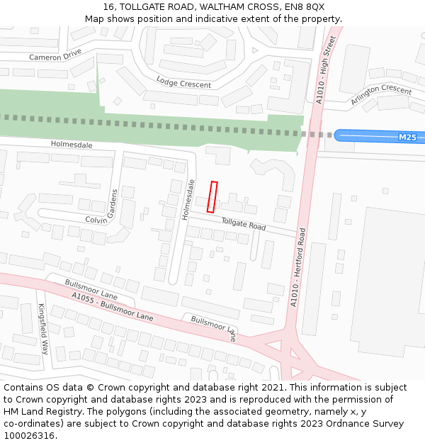 16, TOLLGATE ROAD, WALTHAM CROSS, EN8 8QX: Location map and indicative extent of plot