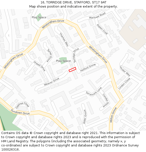 16, TORRIDGE DRIVE, STAFFORD, ST17 9AT: Location map and indicative extent of plot