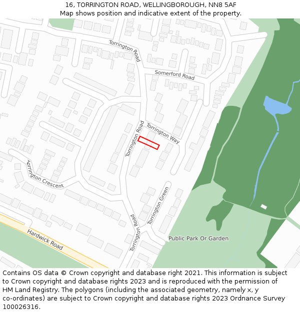 16, TORRINGTON ROAD, WELLINGBOROUGH, NN8 5AF: Location map and indicative extent of plot