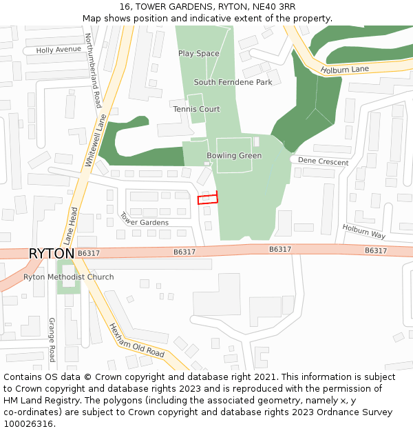 16, TOWER GARDENS, RYTON, NE40 3RR: Location map and indicative extent of plot