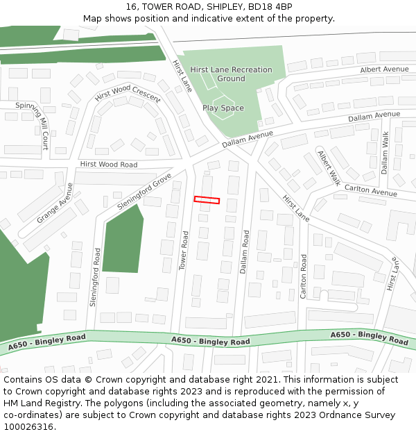 16, TOWER ROAD, SHIPLEY, BD18 4BP: Location map and indicative extent of plot