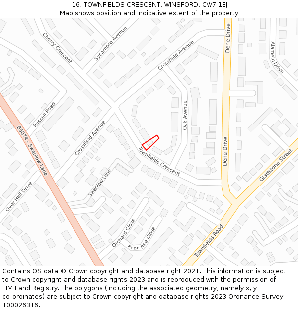 16, TOWNFIELDS CRESCENT, WINSFORD, CW7 1EJ: Location map and indicative extent of plot