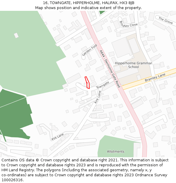 16, TOWNGATE, HIPPERHOLME, HALIFAX, HX3 8JB: Location map and indicative extent of plot