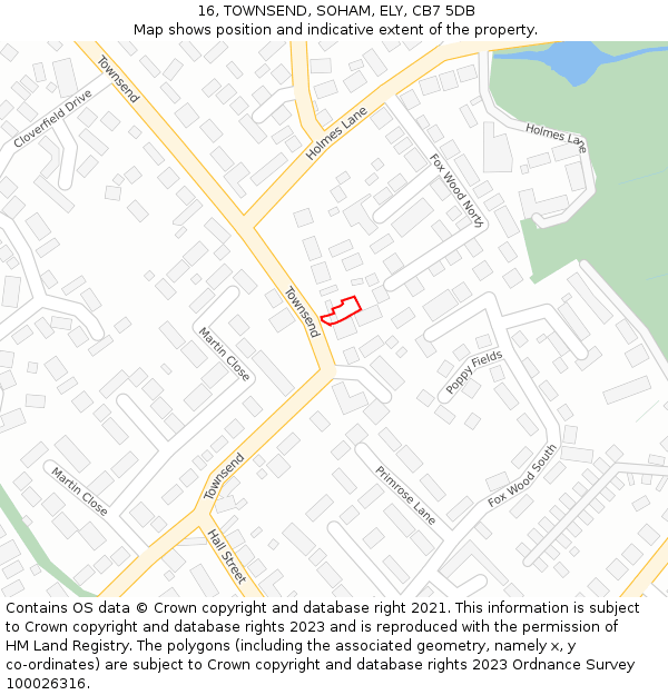 16, TOWNSEND, SOHAM, ELY, CB7 5DB: Location map and indicative extent of plot