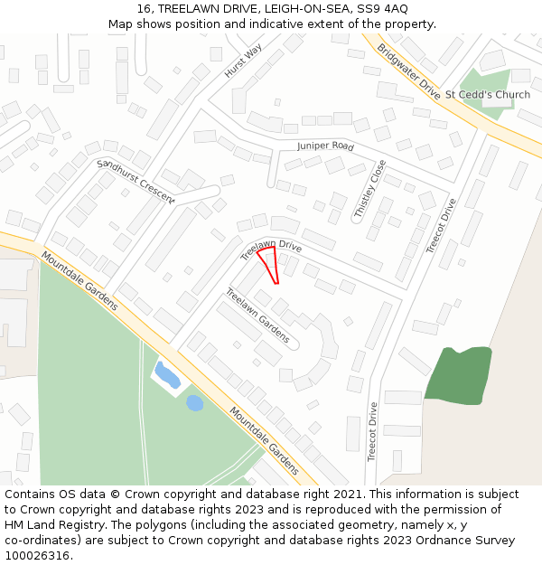 16, TREELAWN DRIVE, LEIGH-ON-SEA, SS9 4AQ: Location map and indicative extent of plot