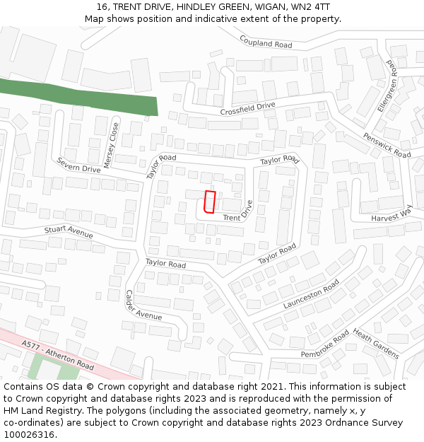 16, TRENT DRIVE, HINDLEY GREEN, WIGAN, WN2 4TT: Location map and indicative extent of plot