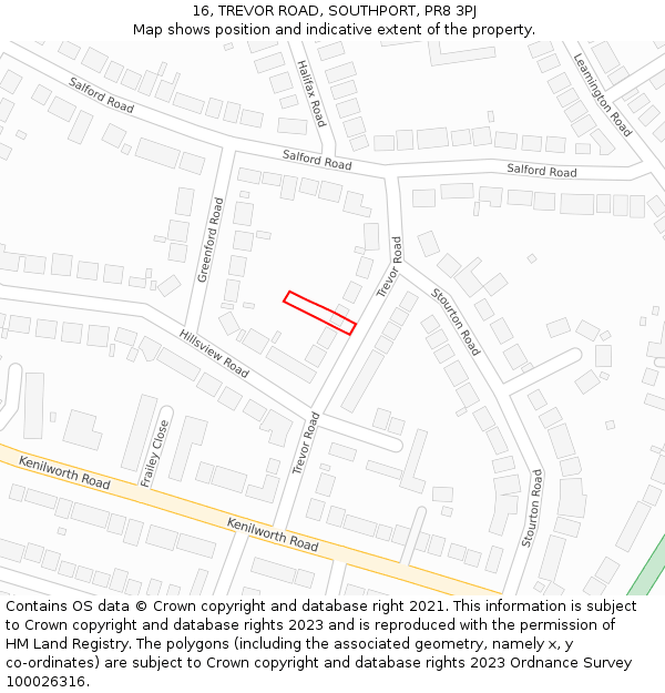 16, TREVOR ROAD, SOUTHPORT, PR8 3PJ: Location map and indicative extent of plot