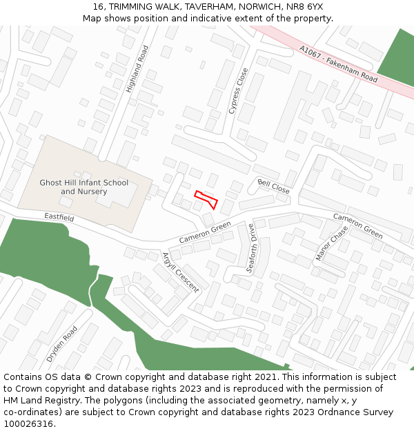 16, TRIMMING WALK, TAVERHAM, NORWICH, NR8 6YX: Location map and indicative extent of plot