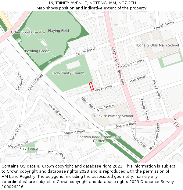 16, TRINITY AVENUE, NOTTINGHAM, NG7 2EU: Location map and indicative extent of plot