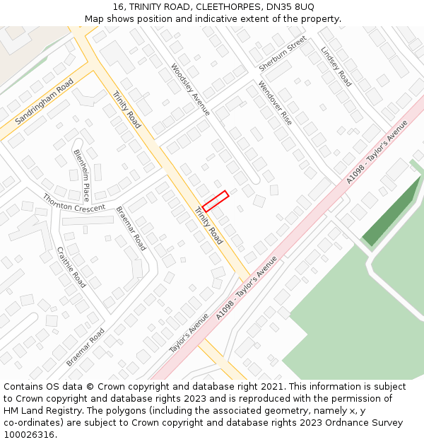 16, TRINITY ROAD, CLEETHORPES, DN35 8UQ: Location map and indicative extent of plot