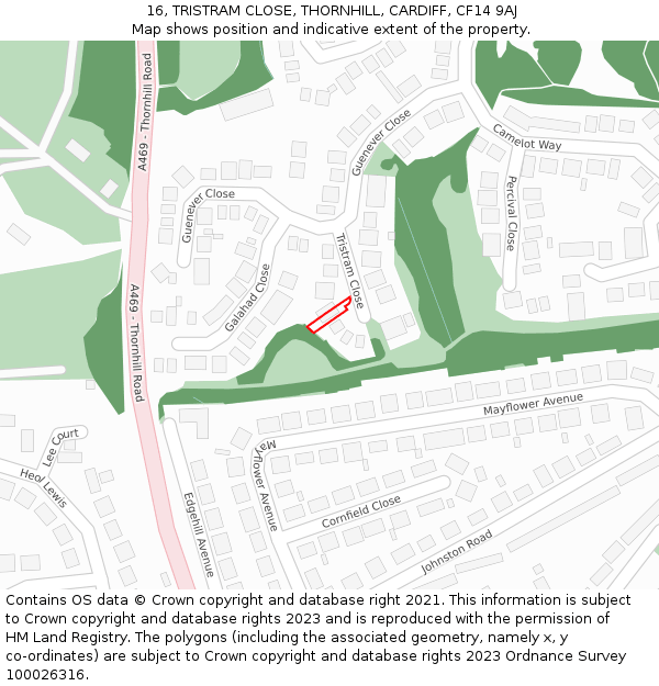 16, TRISTRAM CLOSE, THORNHILL, CARDIFF, CF14 9AJ: Location map and indicative extent of plot