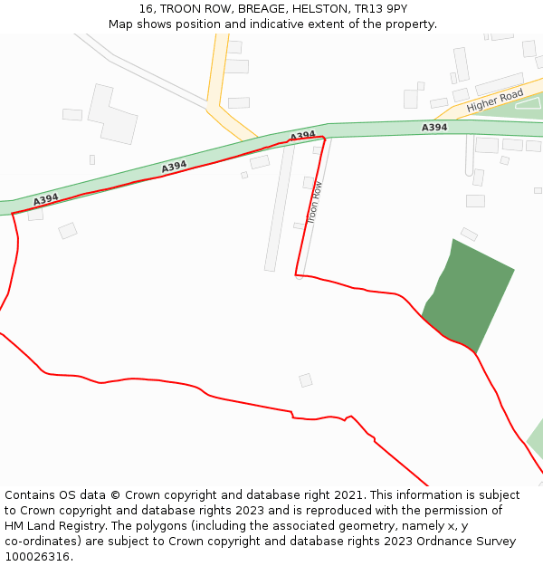 16, TROON ROW, BREAGE, HELSTON, TR13 9PY: Location map and indicative extent of plot