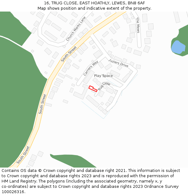 16, TRUG CLOSE, EAST HOATHLY, LEWES, BN8 6AF: Location map and indicative extent of plot