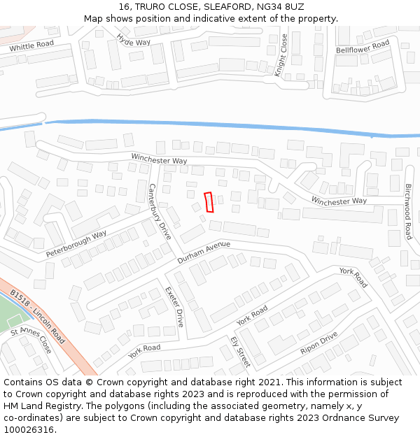 16, TRURO CLOSE, SLEAFORD, NG34 8UZ: Location map and indicative extent of plot