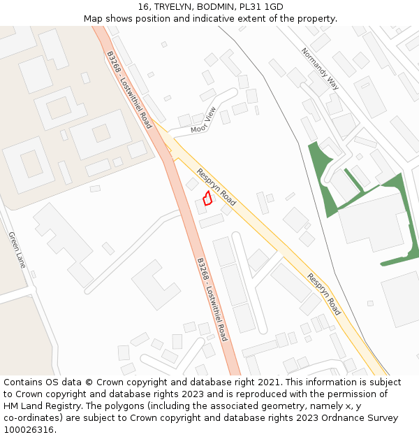 16, TRYELYN, BODMIN, PL31 1GD: Location map and indicative extent of plot