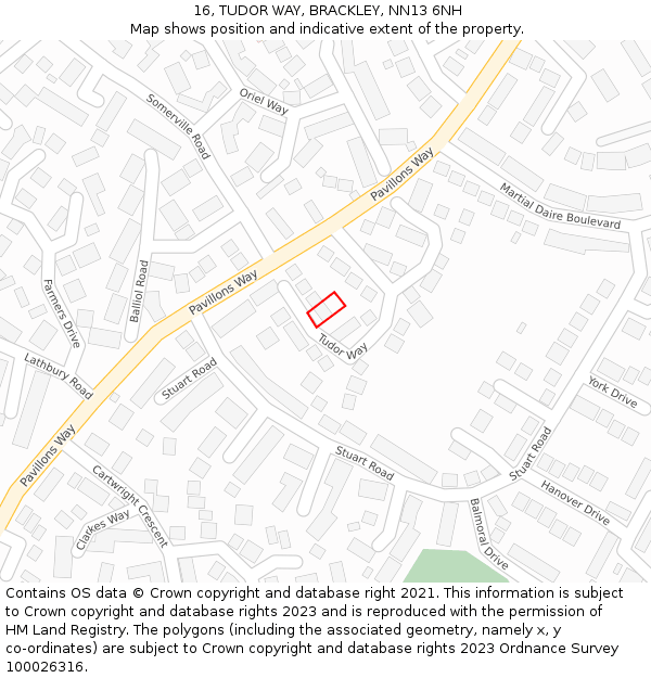 16, TUDOR WAY, BRACKLEY, NN13 6NH: Location map and indicative extent of plot