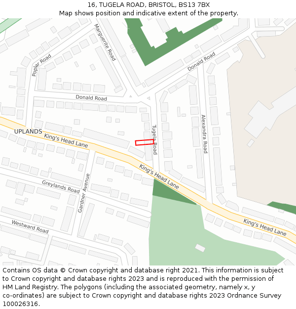 16, TUGELA ROAD, BRISTOL, BS13 7BX: Location map and indicative extent of plot