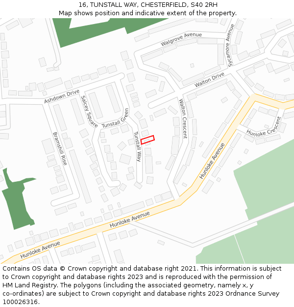 16, TUNSTALL WAY, CHESTERFIELD, S40 2RH: Location map and indicative extent of plot